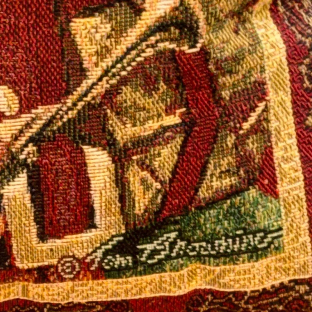 Vintage Tom Browning 90s Santa Claus Woven Tapestry Christmas Pillow 16x16